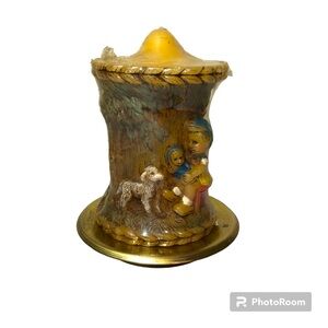 Vintage Collectible 1978 Hand Painted Alpine Originals Candle and Brass Holder